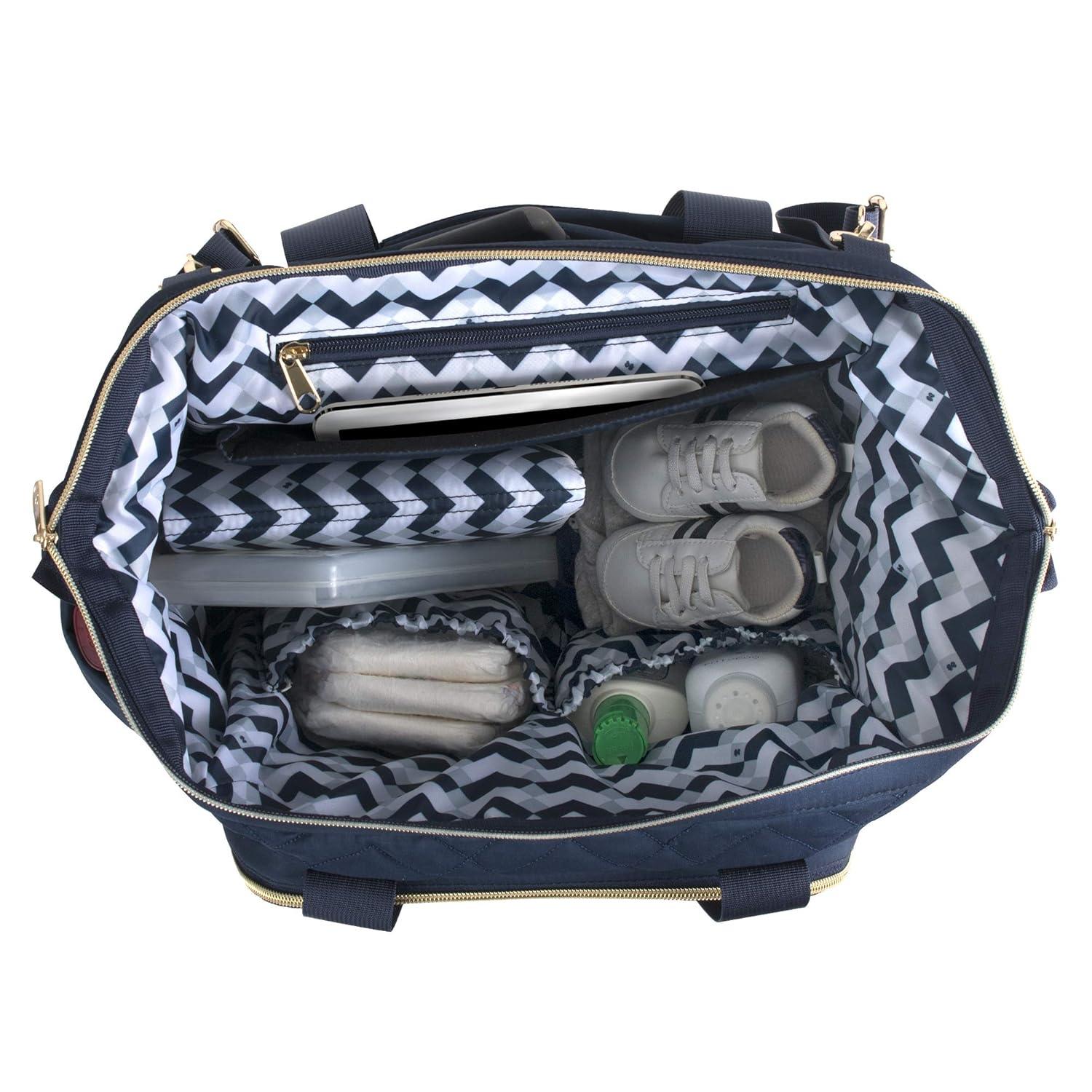 imageFisherPrice Quilted Diaper Bag Tote ampamp Convertible Crossbody with Adjustable Strap Insulated Bottle Pocket ampamp Changing Pad