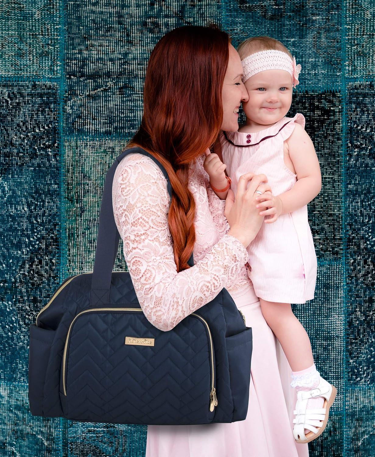 imageFisherPrice Quilted Diaper Bag Tote ampamp Convertible Crossbody with Adjustable Strap Insulated Bottle Pocket ampamp Changing Pad
