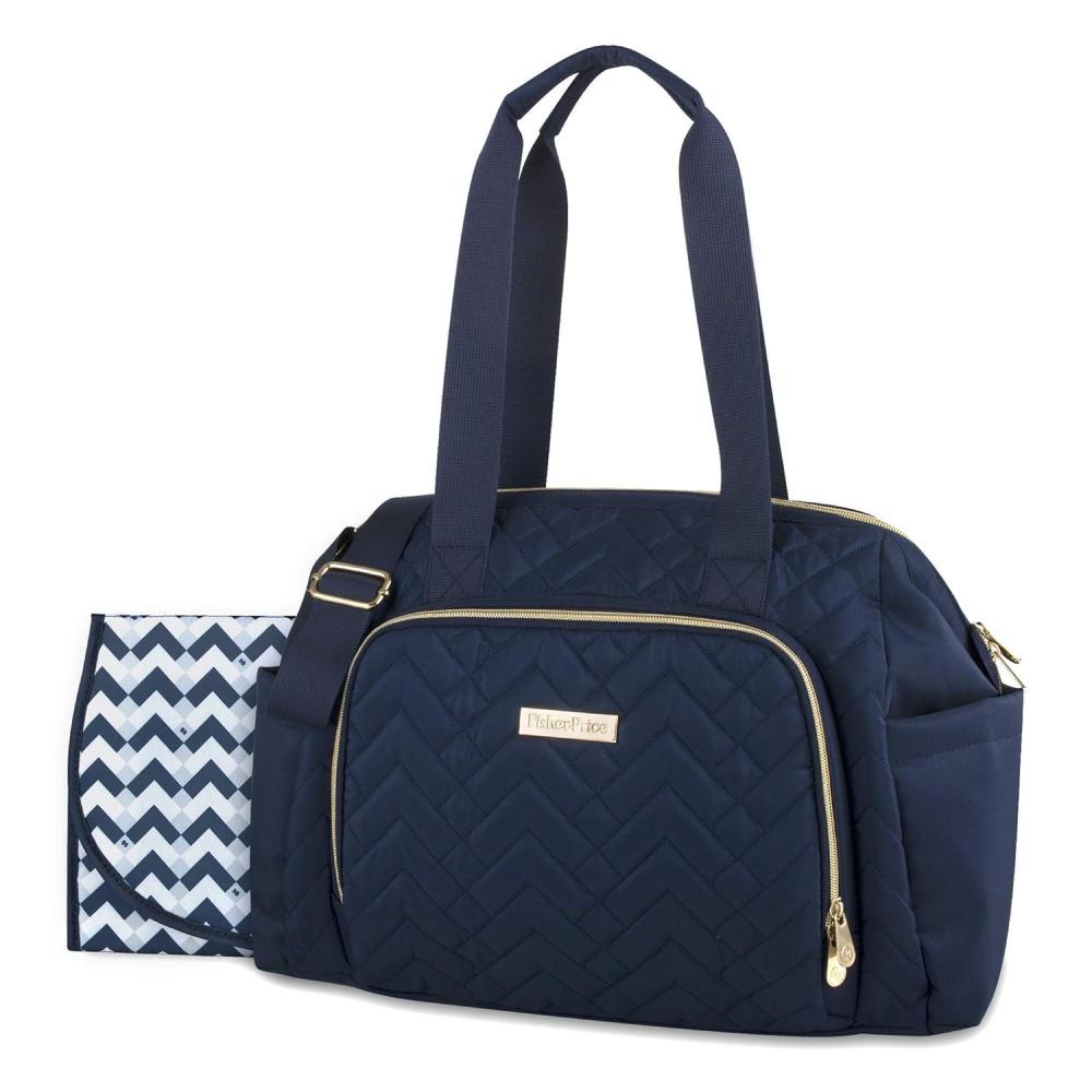 imageFisherPrice Quilted Diaper Bag Tote ampamp Convertible Crossbody with Adjustable Strap Insulated Bottle Pocket ampamp Changing Pad