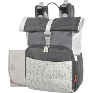 Fisher-Price Multi-Pocket (13) Grey Roll Top Diaper Bag Backpack with Portable Changing Pad, Stroller Straps, Wipes, Bottle, Tablet Pockets