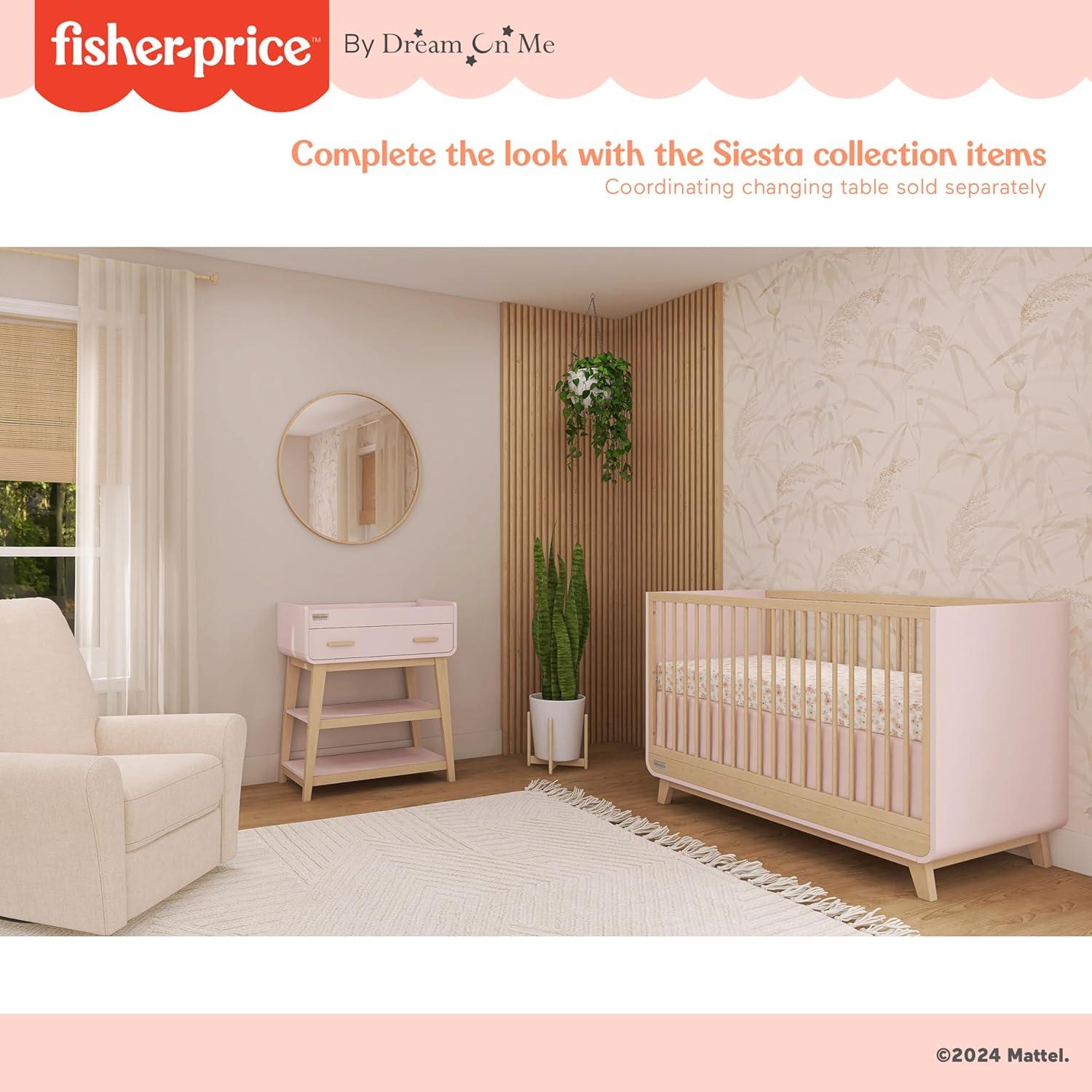imageFisherPrice Siesta 4in1 Convertible FullSize Baby Crib Matte Black Vintage Oak GreenGuard Gold Sustainable Pinewood Wooden Spindles 3 Heights Converts to Day amp Toddler Bed Rail IncludedBlush Pink Vintage Oak