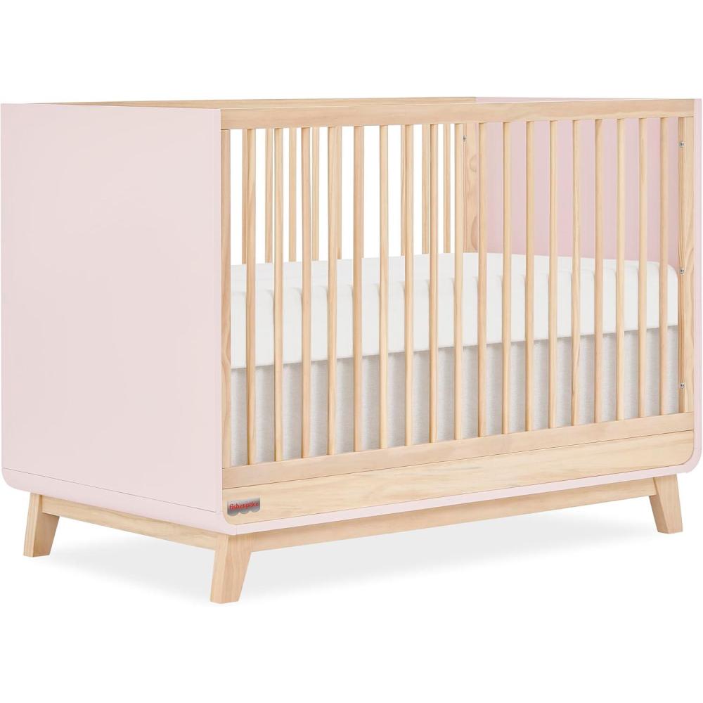 imageFisherPrice Siesta 4in1 Convertible FullSize Baby Crib Matte Black Vintage Oak GreenGuard Gold Sustainable Pinewood Wooden Spindles 3 Heights Converts to Day amp Toddler Bed Rail IncludedBlush Pink Vintage Oak