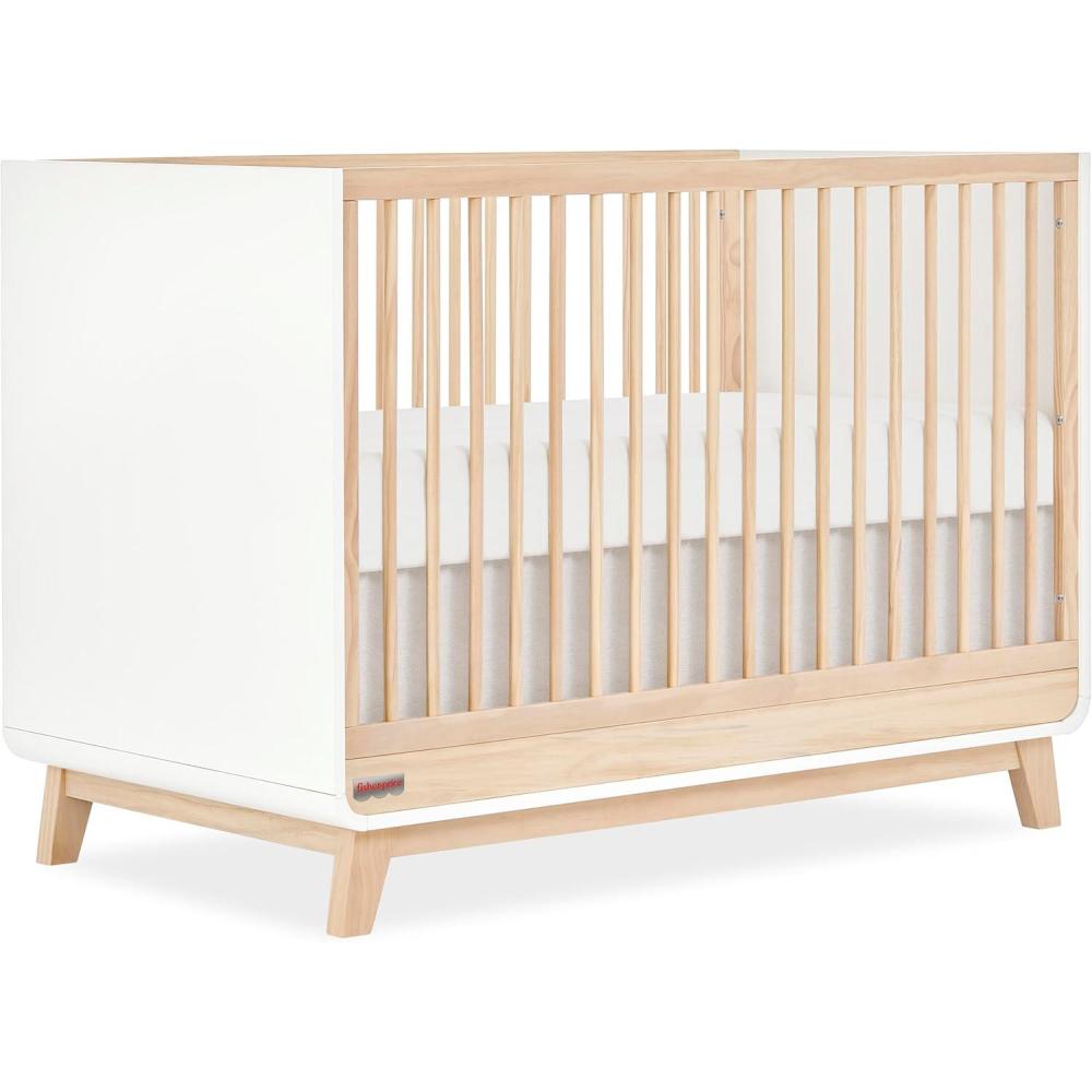 imageFisherPrice Siesta 4in1 Convertible FullSize Baby Crib Matte Black Vintage Oak GreenGuard Gold Sustainable Pinewood Wooden Spindles 3 Heights Converts to Day amp Toddler Bed Rail IncludedWhite Vintage Oak