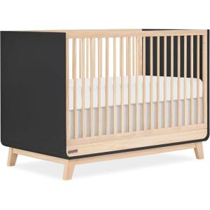 Fisher-Price Siesta 4-in-1 Convertible Full-Size Baby Crib, Matte Black Vintage Oak, GreenGuard Gold, Sustainable Pinewood, Wooden Spindles, 3 Heights, Converts to Day & Toddler Bed, Rail Included(Matte Black Vintage Oak)