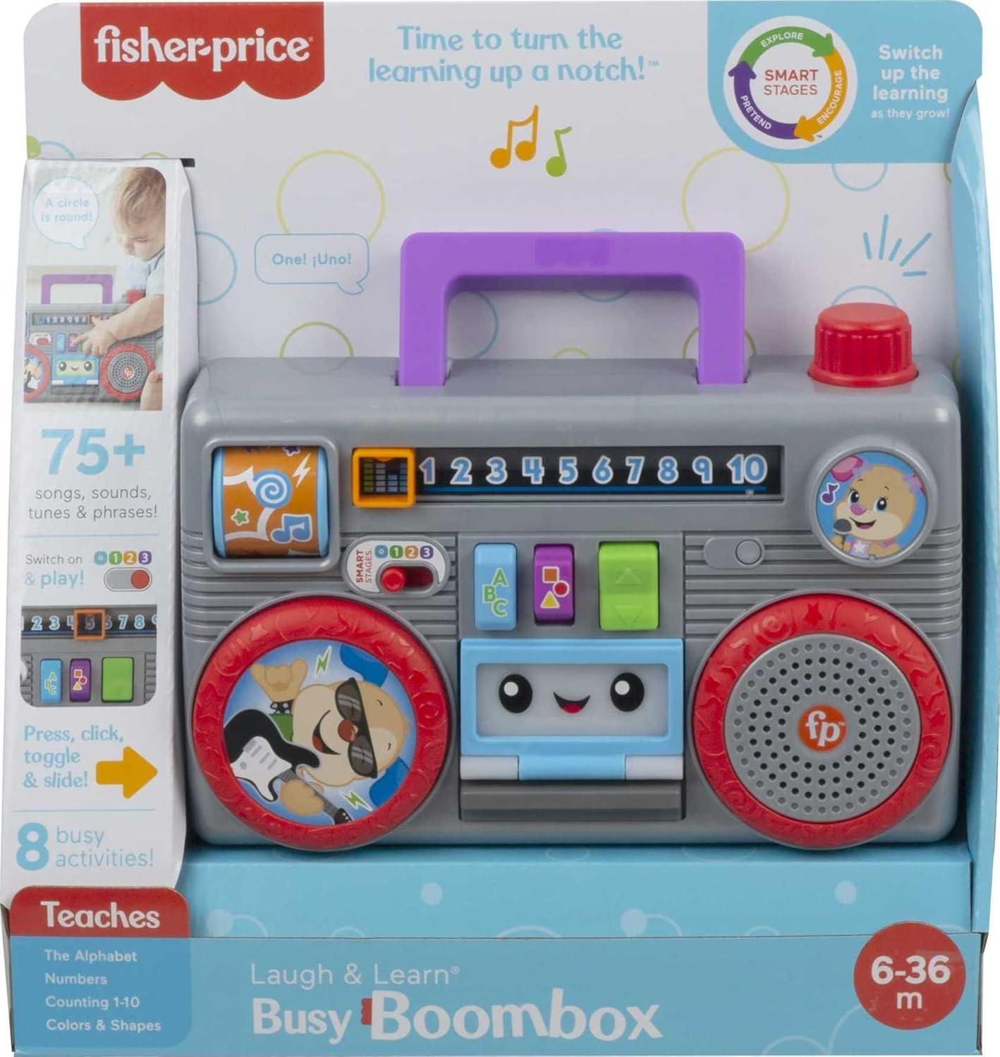imageFisherPrice Laugh amp Learn Busy Boombox RetroInspired Musical Infant Activity Toy with Learning Content for Baby and Toddlers Amazon Exclusive