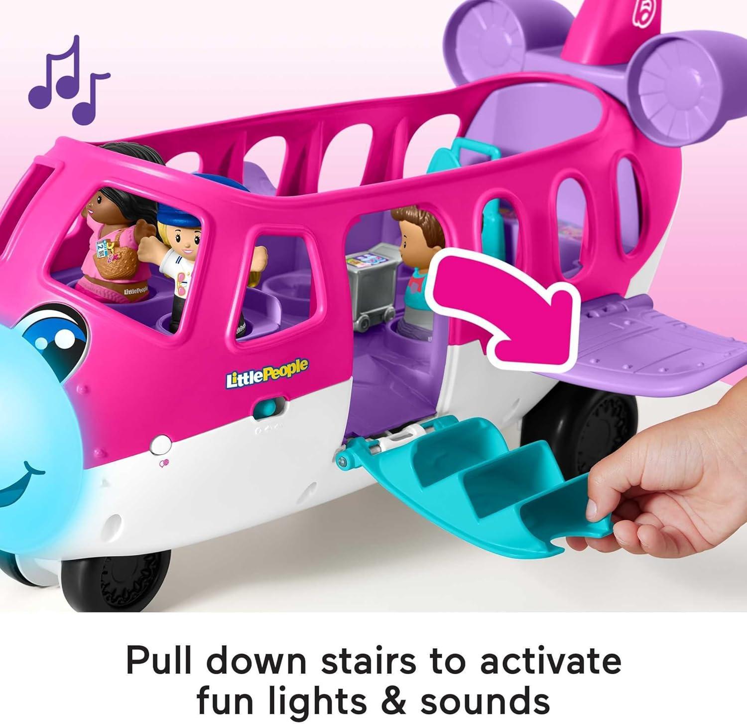 imageFisherPrice Little People Barbie Toy Airplane for Toddlers with Lights Music and Folding Stairs Little Dream Plane 4 Play Pieces MultiLanguage Version