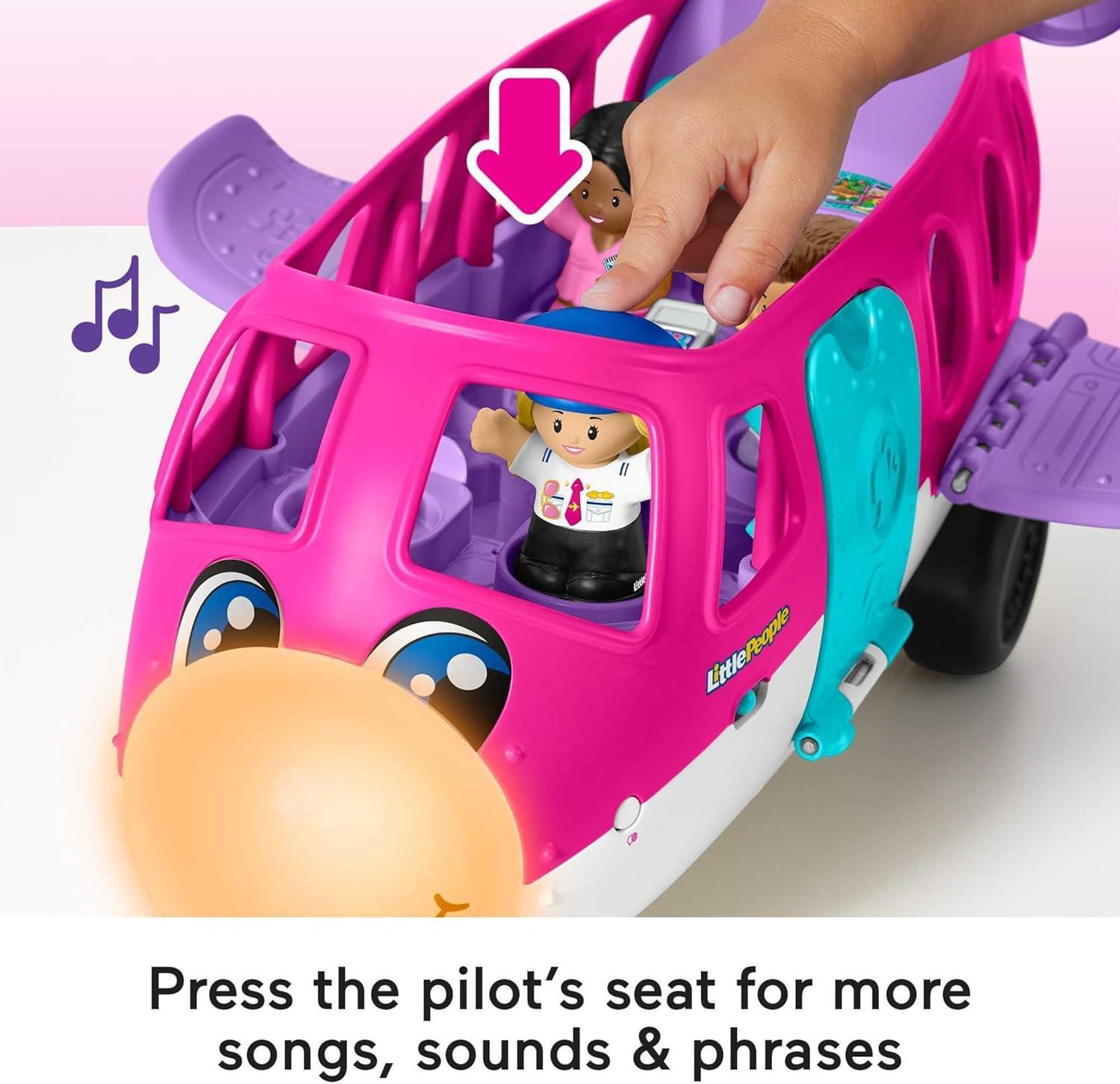 imageFisherPrice Little People Barbie Toy Airplane for Toddlers with Lights Music and Folding Stairs Little Dream Plane 4 Play Pieces MultiLanguage Version