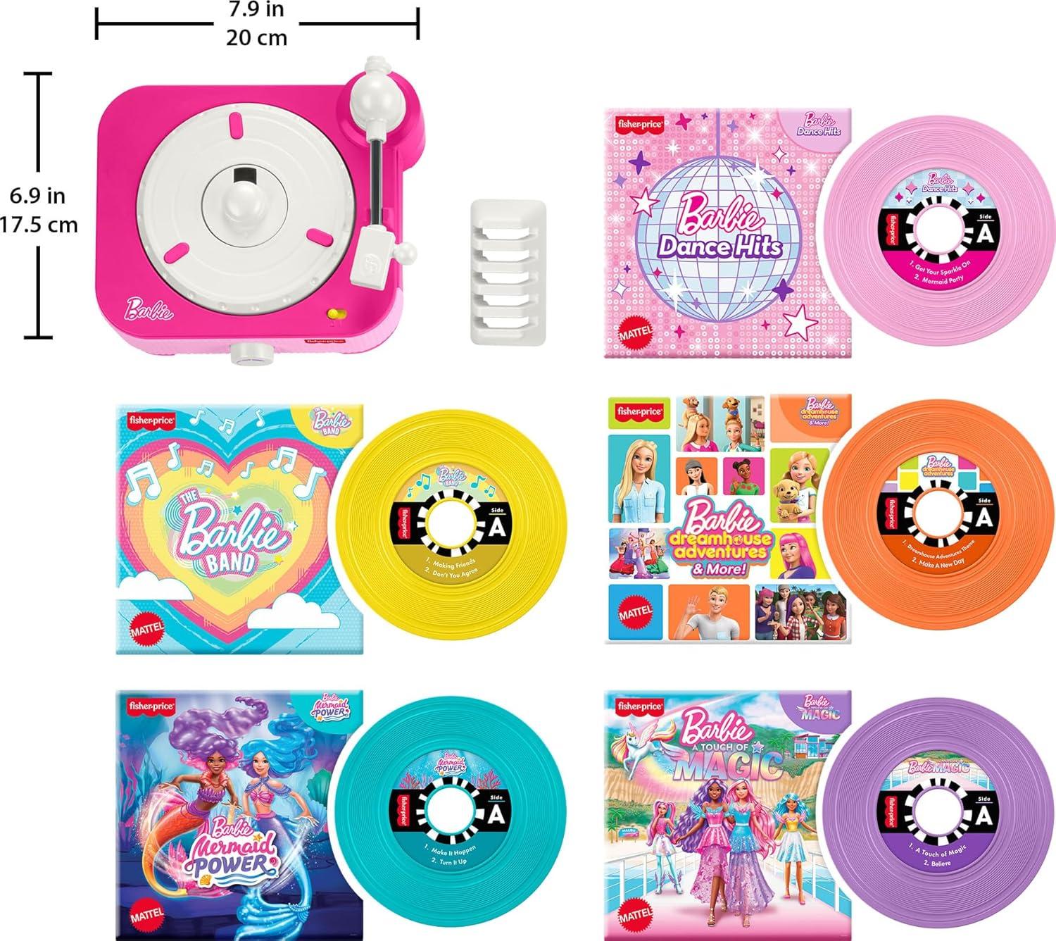imageFisherPrice Musical Toy Barbie Record Player with 5 Records amp Display Rack for Preschool Pretend Play Kids Ages 3 YearsBarbie Record Player