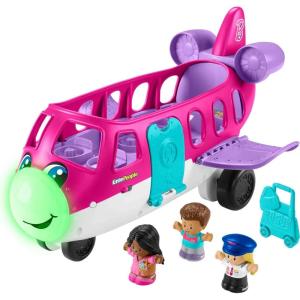 Fisher-Price Little People Barbie Toy Airplane for Toddlers with Lights Music and Folding Stairs, Little Dream Plane, 4 Play Pieces, Multi-Language Version