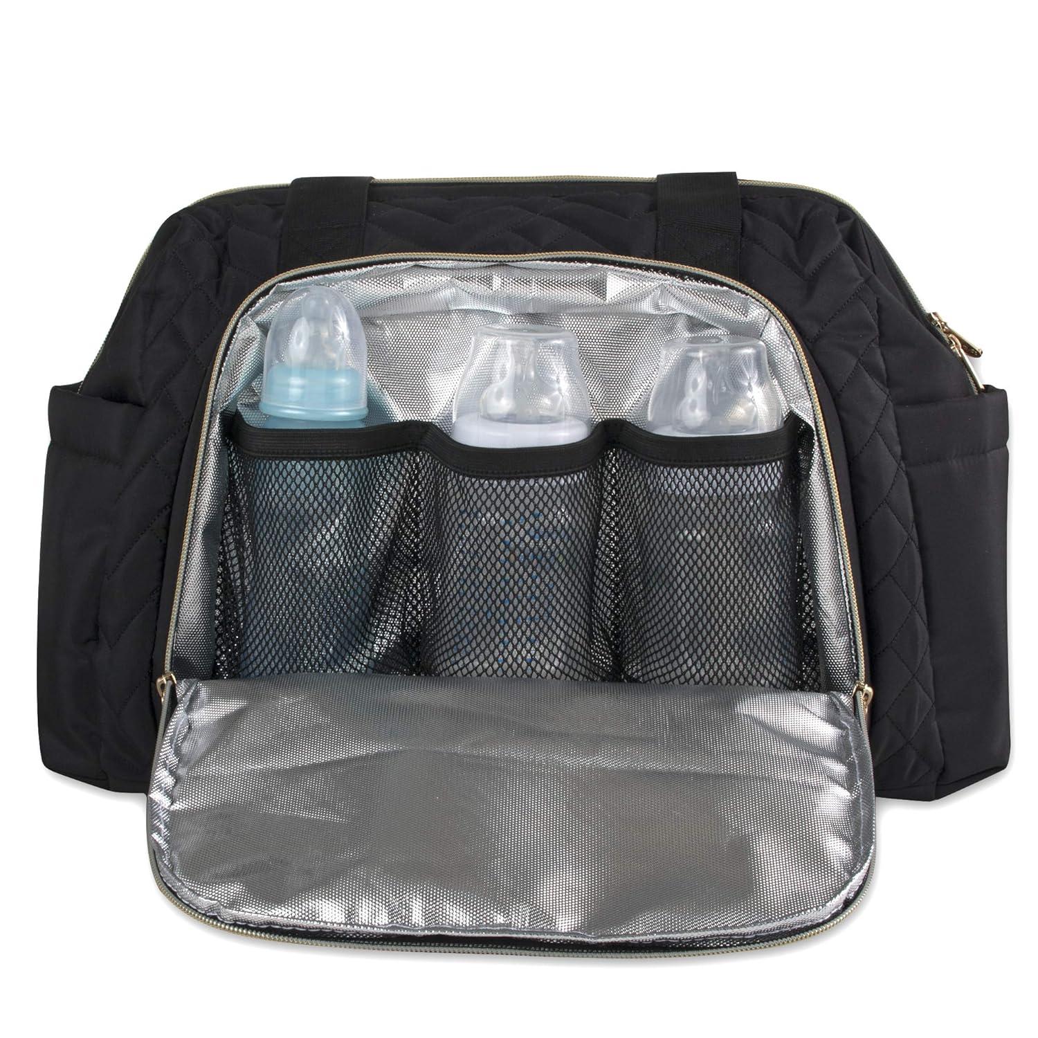 imageFisherPrice Quilted Diaper Bag Tote amp Convertible Crossbody with Adjustable Strap Insulated Bottle Pocket amp Changing Pad