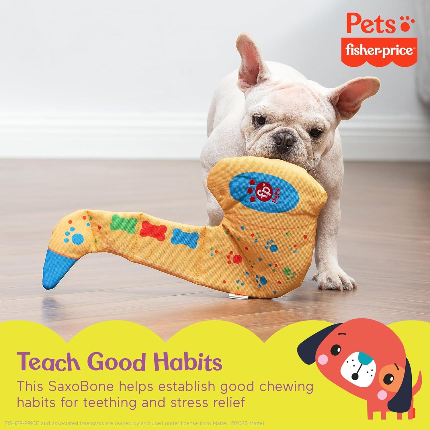 imageFisherPrice for Pets ColorBites Flip Stick MultiFunction Puppy Teething Toy Treat Hide Toy for Puppies Fetch Dog Toy Tug Dog Toy Enrichment Dog ToySaxobone Plush Toy