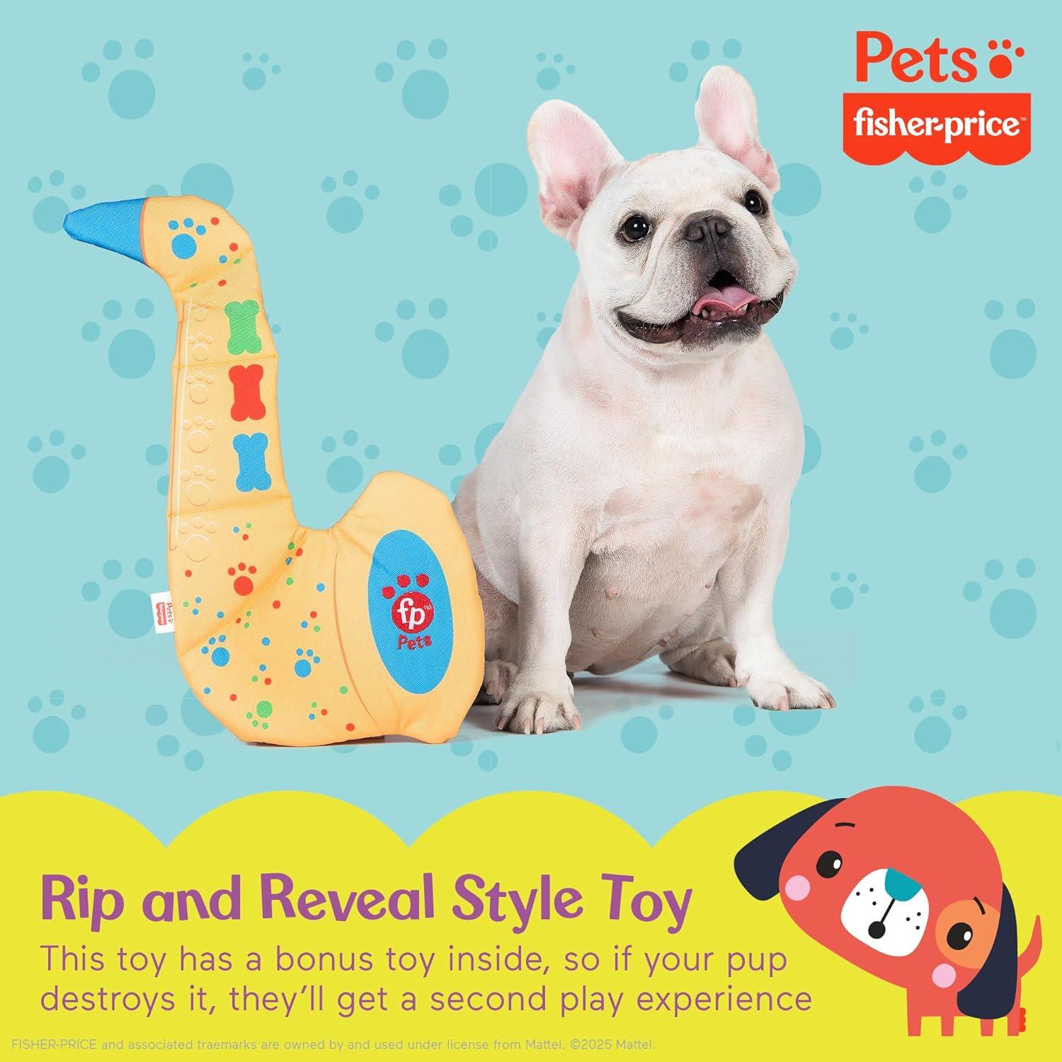 imageFisherPrice for Pets ColorBites Flip Stick MultiFunction Puppy Teething Toy Treat Hide Toy for Puppies Fetch Dog Toy Tug Dog Toy Enrichment Dog ToySaxobone Plush Toy