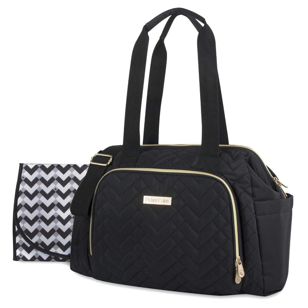 imageFisherPrice Quilted Diaper Bag Tote amp Convertible Crossbody with Adjustable Strap Insulated Bottle Pocket amp Changing Pad