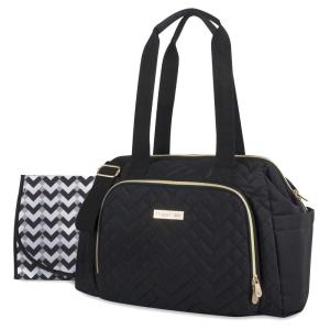 Fisher-Price Quilted Diaper Bag Tote & Convertible Crossbody with Adjustable Strap, Insulated Bottle Pocket, & Changing Pad