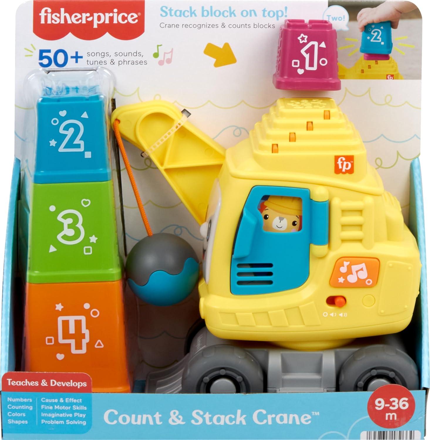 imageFisherPrice Baby amp Toddler Learning Toy Count amp Stack Crane with Blocks Lights Music amp Sounds for Infants Ages 9 MonthsSmall