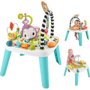 Fisher-Price Baby to Toddler Toy 3-in-1 Musical Moments Activity Center & Play Table with Music Lights & Developmental Activities(Purple Monkey)