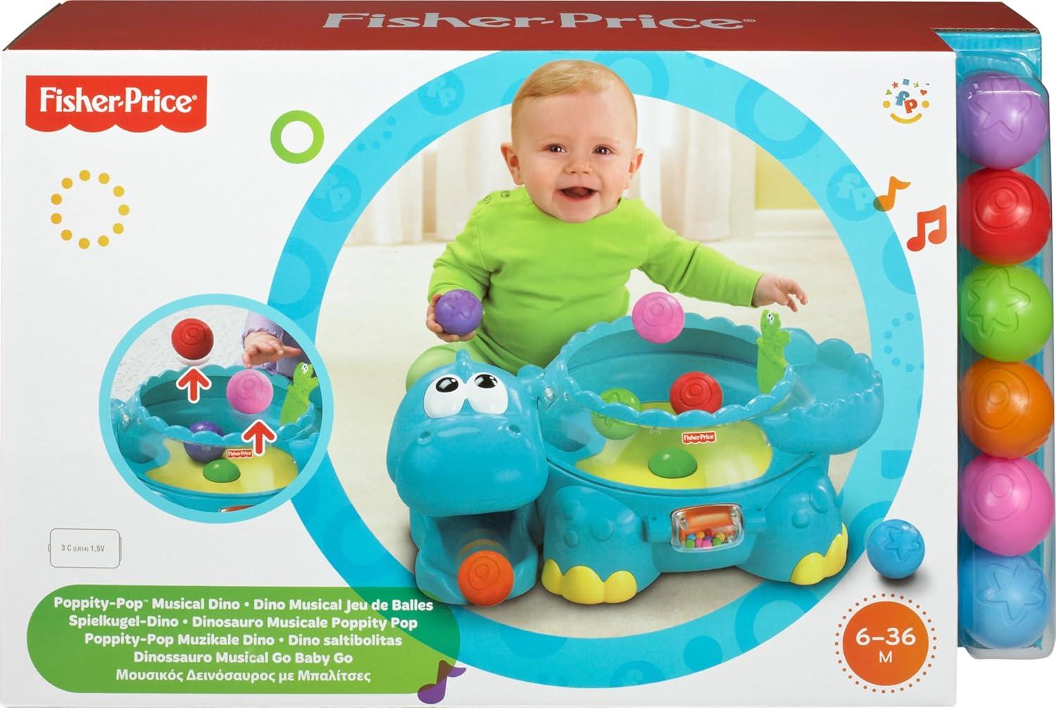 imageFisherPrice Baby Crawling Toy Poppity Pop Musical Dino BallPopper with Sounds for Infants Ages 6 Months Blue