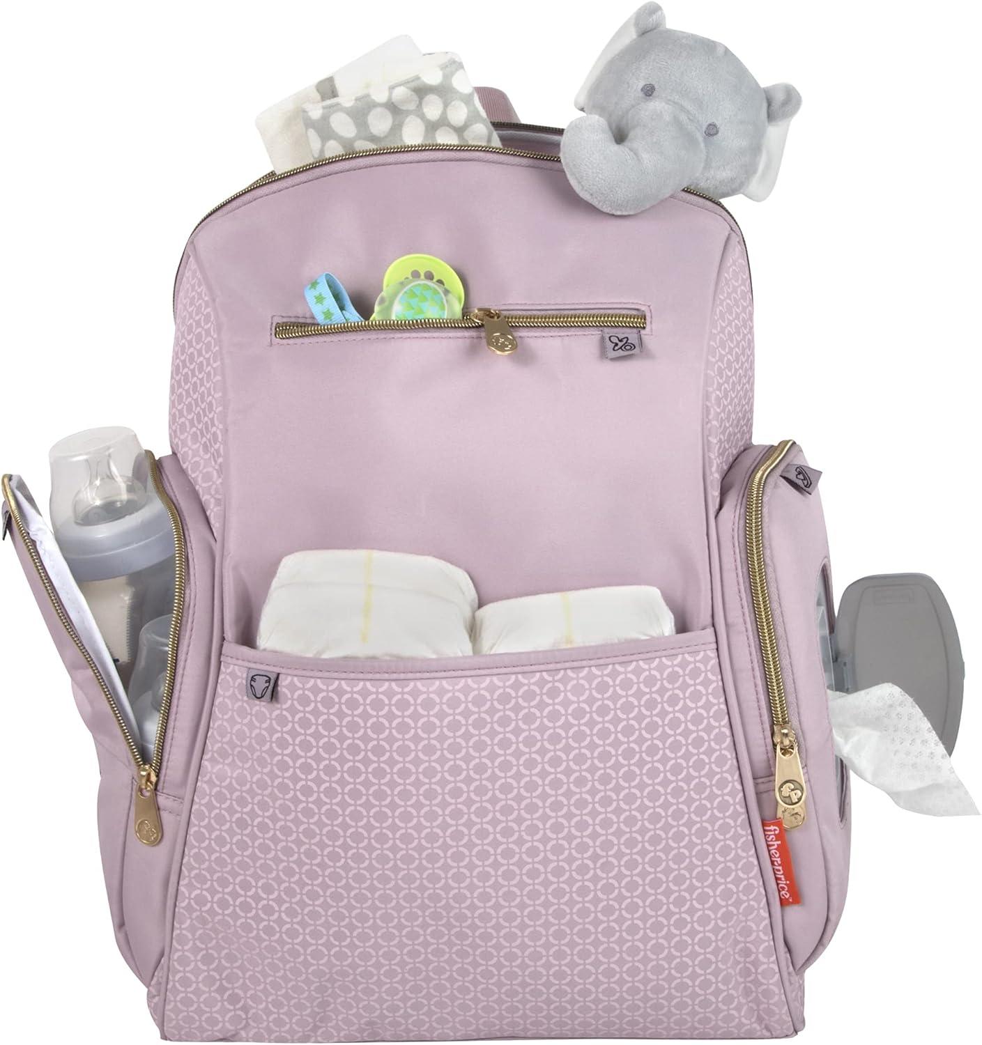 imageFisherPrice Fastfinder Gemma Diaper Bag Backpack with Portable Changing Pad Wipes Dispenser Pink