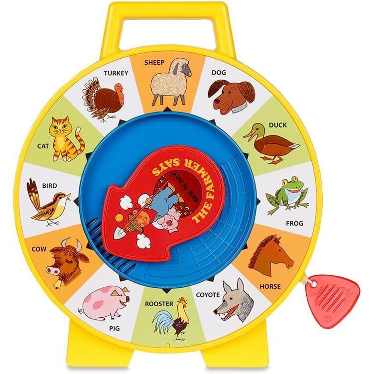 imageFisher Price Classics Farmer Says See n Say Vintage Learning Toy Sounds and Animals Interactive Retro Game for Kids Girls Boys Baby Preschoolers Toddlers Unisex Ages 18 Months
