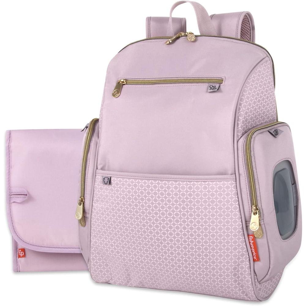 imageFisherPrice Fastfinder Gemma Diaper Bag Backpack with Portable Changing Pad Wipes Dispenser Pink