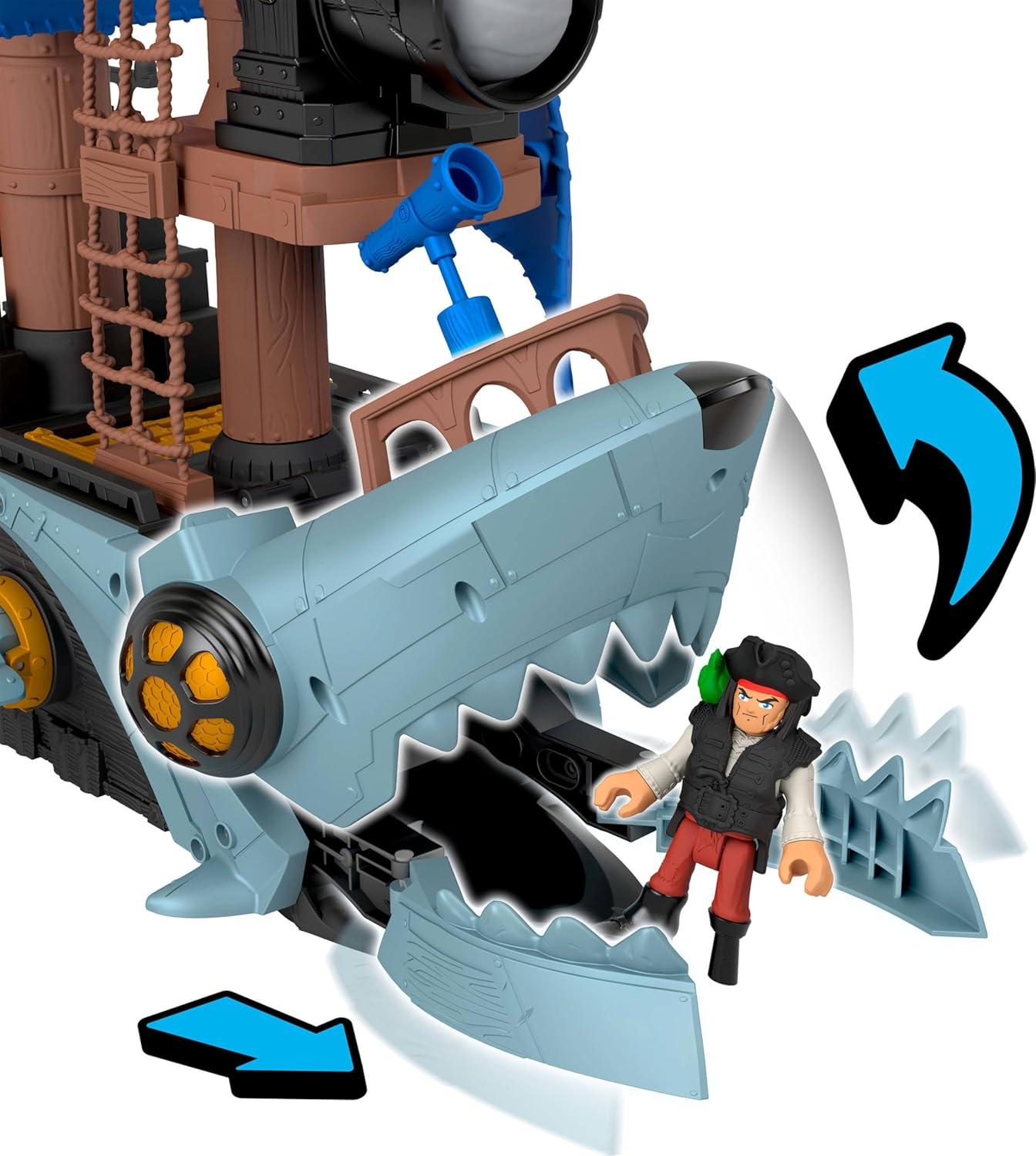 imageFisherPrice Imaginext Shark Bite Pirate Ship Playset with 2 Action Figures amp Toy Boat with Biting Jaws and Launcher 12 Accessories Amazon Exclusive