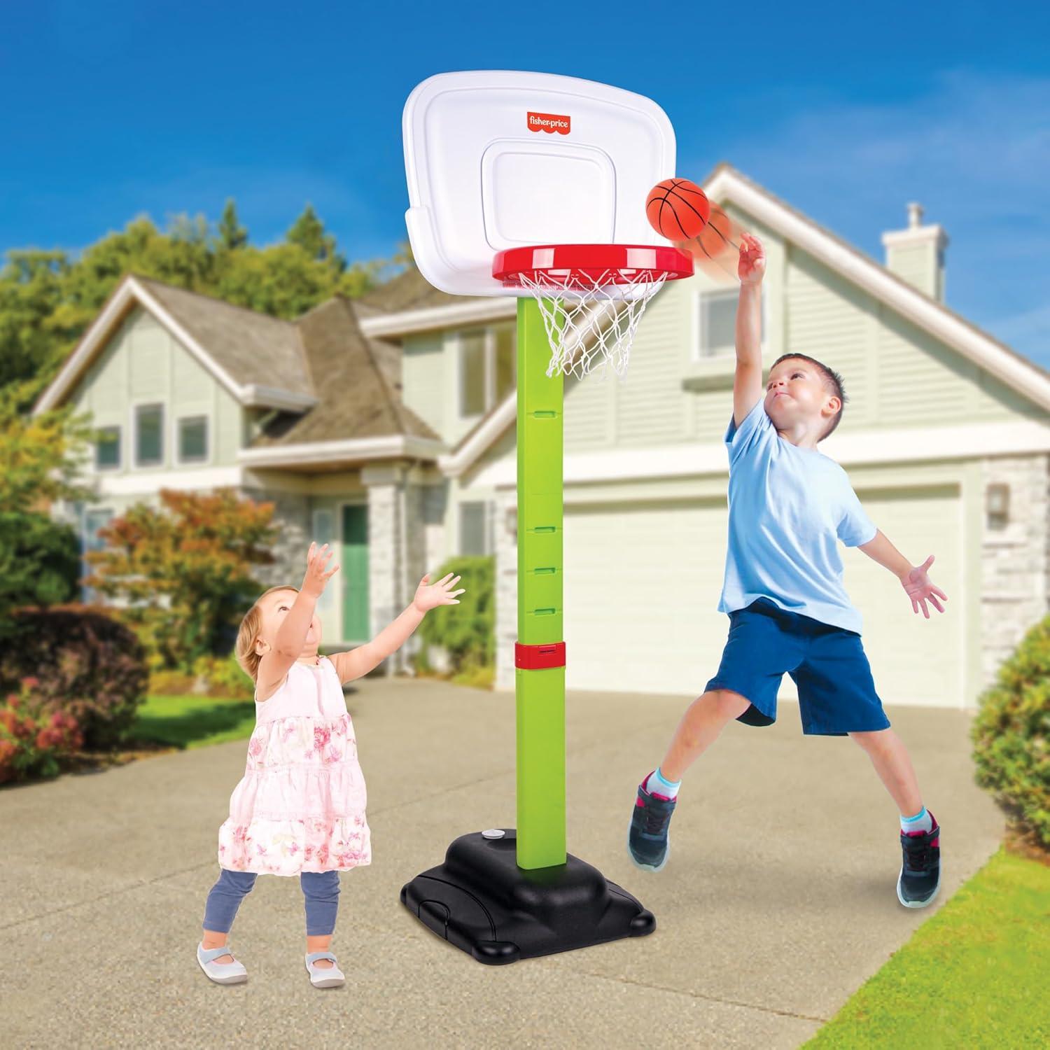 imageFisherPriceHoopsBasketball Sturdy amp Durable Kids Shoot Hoops Basketball Games Easy Assembly Adjustable Heights Ages 15
