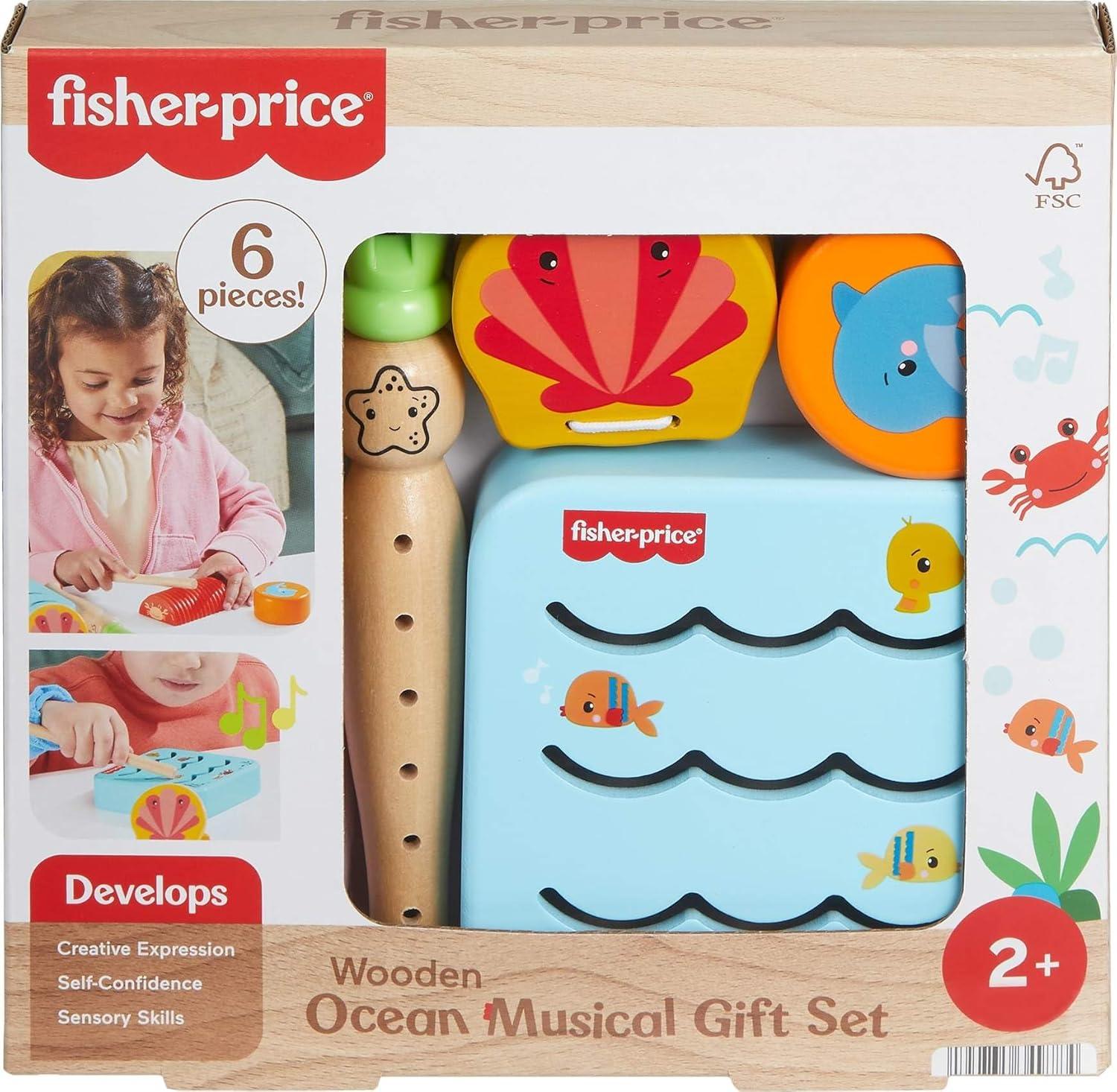 imageFisherPrice Wood Toddler Toys Ocean Musical Instruments Set 6 Wooden Pieces for Creative Play Preschool Kids Ages 2 Years