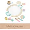 Fisher-Price Wood Pretend Play Toy Picnic Tea Set, 18-Pieces with Blanket, Wooden Cups Saucers & Food for Preschool Kids Ages 3+ Years(12 Piece)