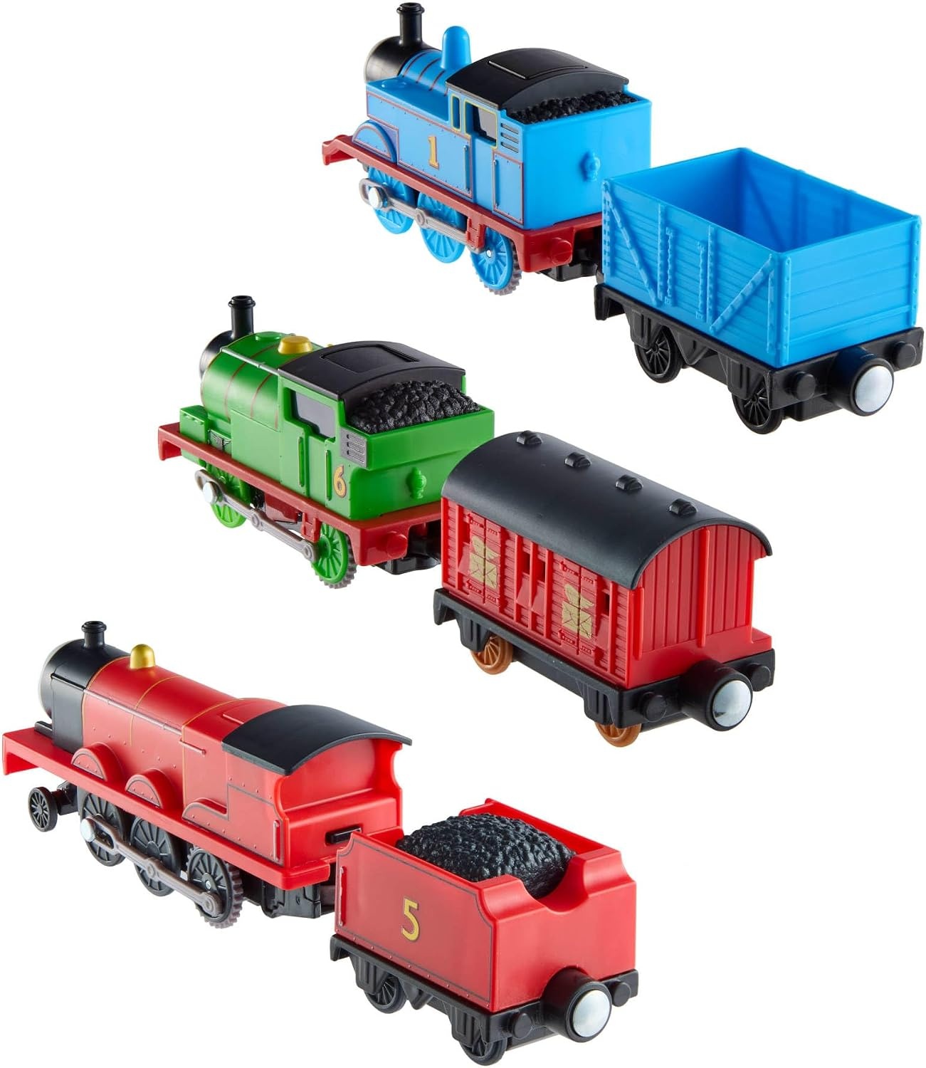 image:imageThomas amp Friends Motorized Engine Multipack by FisherPrice Includes BatteryPowered Thomas Percy amp James Toy Trains with their Cargo Tenders for Preschoolers Amazon Exclusive