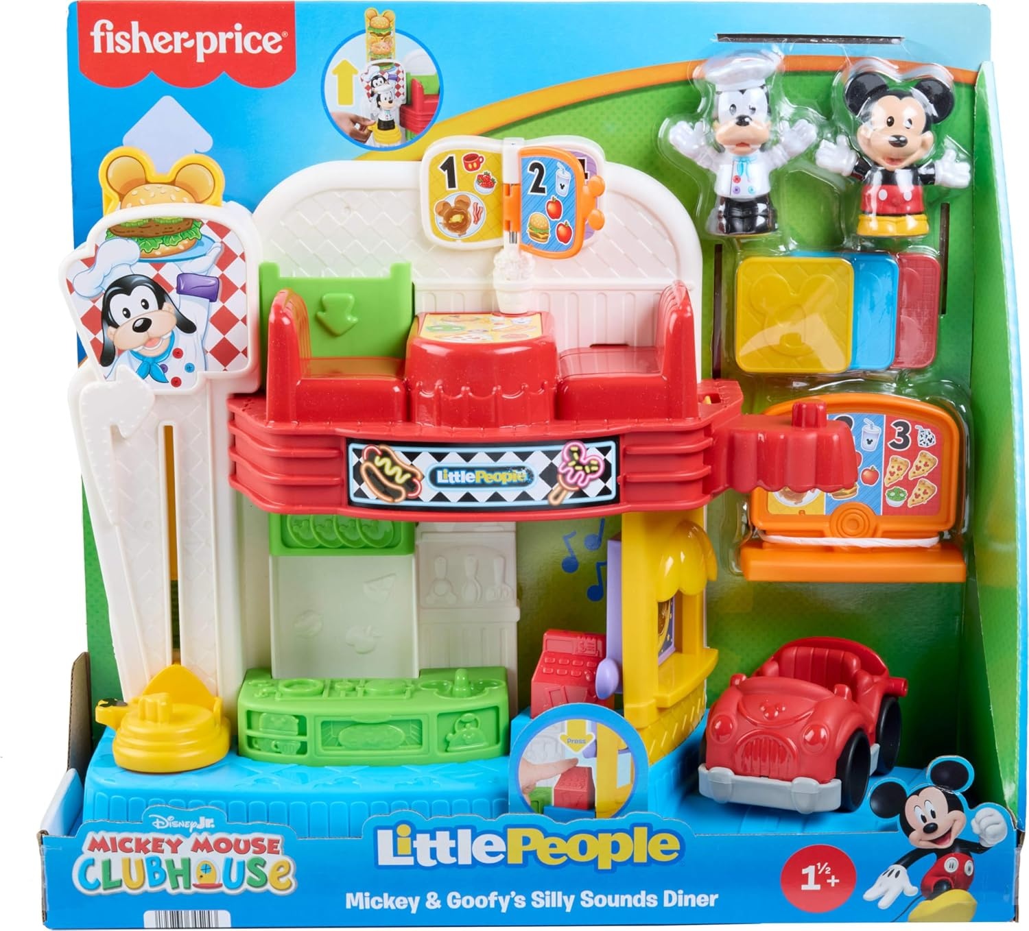 image:imageFisherPrice Little People Disney Jr Mickey Mouse amp Goofys Diner Silly Sounds Musical Playset 2 Figures and 3 Accessories Pretend Play for Toddlers amp Preschool Kids Ages 18 Months