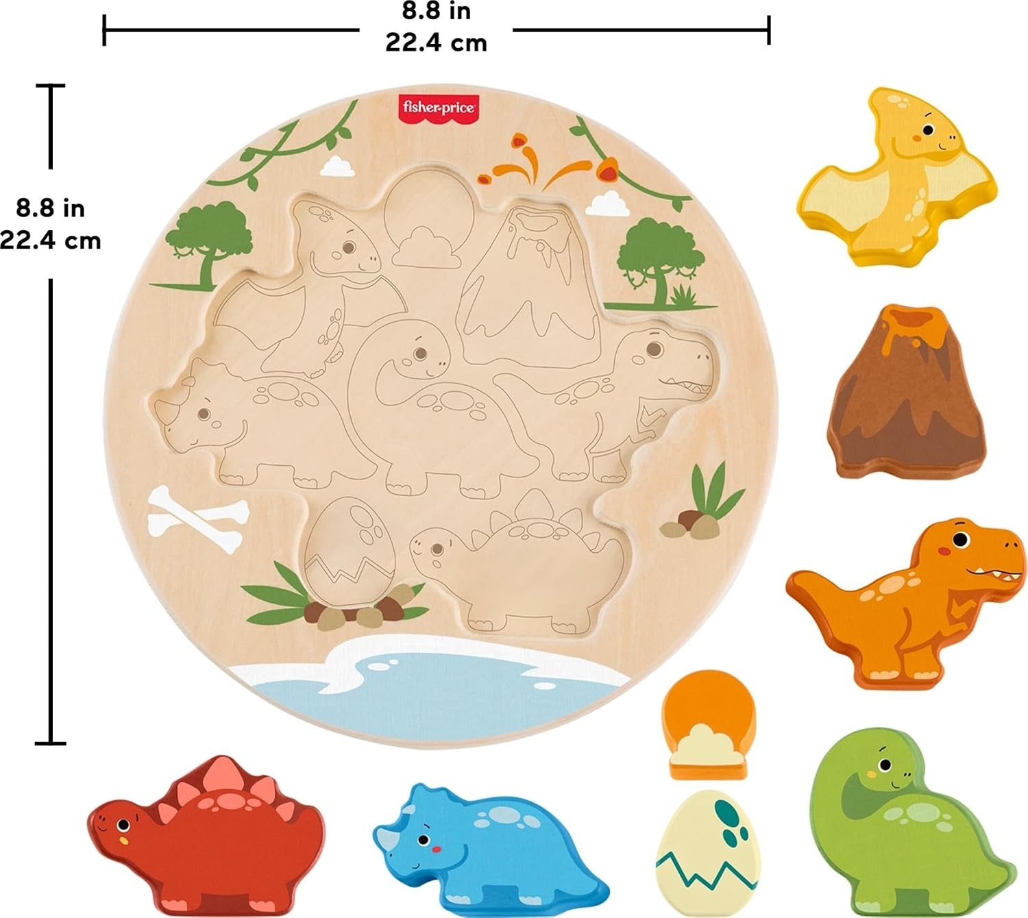 image:imageFisherPrice Wood Toddler Toy 2in1 Dinosaur Puzzle 8Piece Wooden Activity for Developmental Play Preschool Kids Ages 2 Years