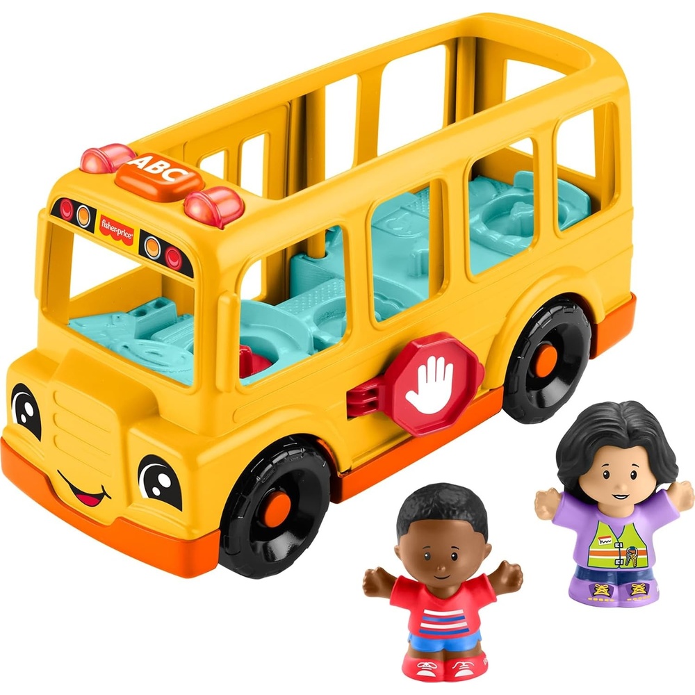 image:imageFisherPrice Little People School Bus Multilanguage Version  English French Spanish Portuguese Musical PushAlong Vehicle Pretend Play with 2 Figures Kids Ages 1 Years