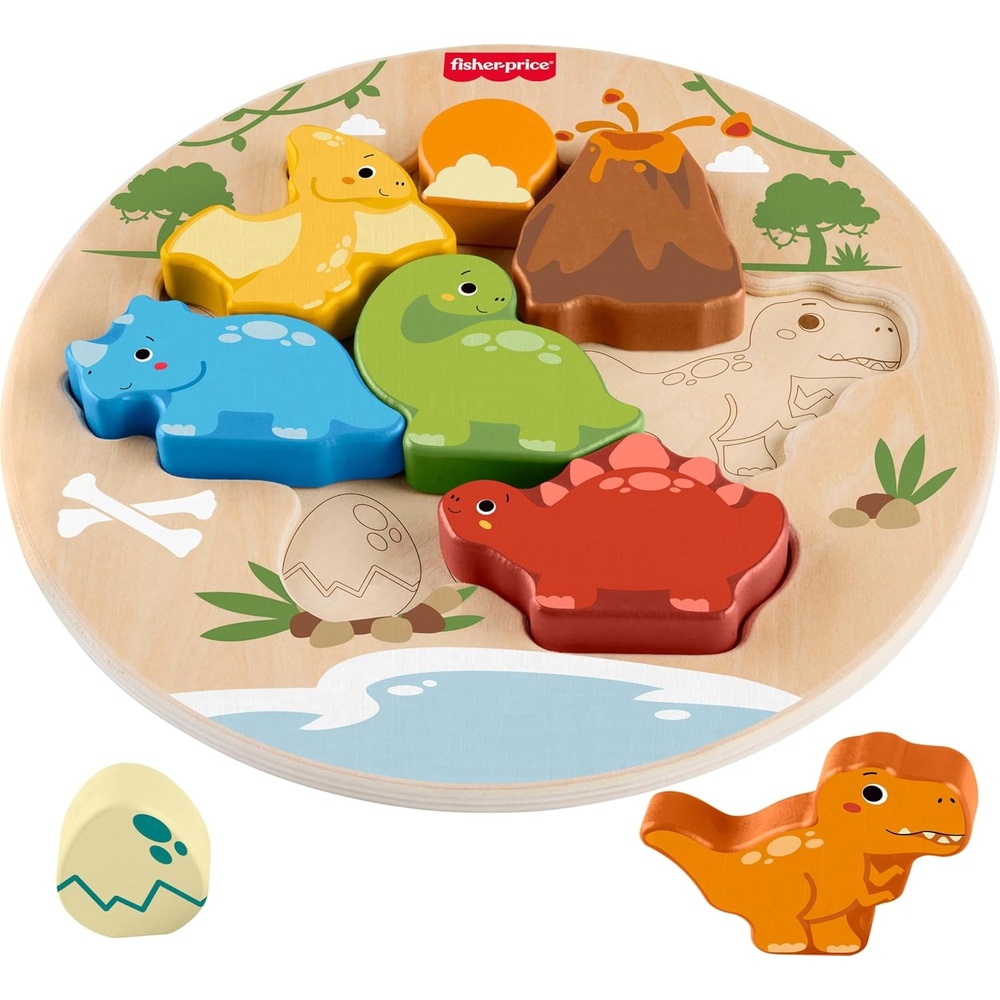image:imageFisherPrice Wood Toddler Toy 2in1 Dinosaur Puzzle 8Piece Wooden Activity for Developmental Play Preschool Kids Ages 2 Years